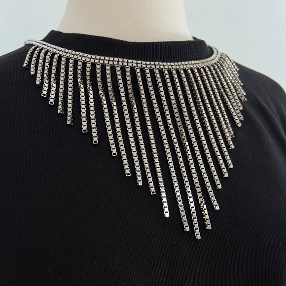 $1495 Saint Laurent Cotton Jersey Top with Necklace embellishment Black - Picture 3 of 10